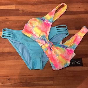 California Waves Jrs Tie-Dyed Knotted top, strappy hipster Bikini set S